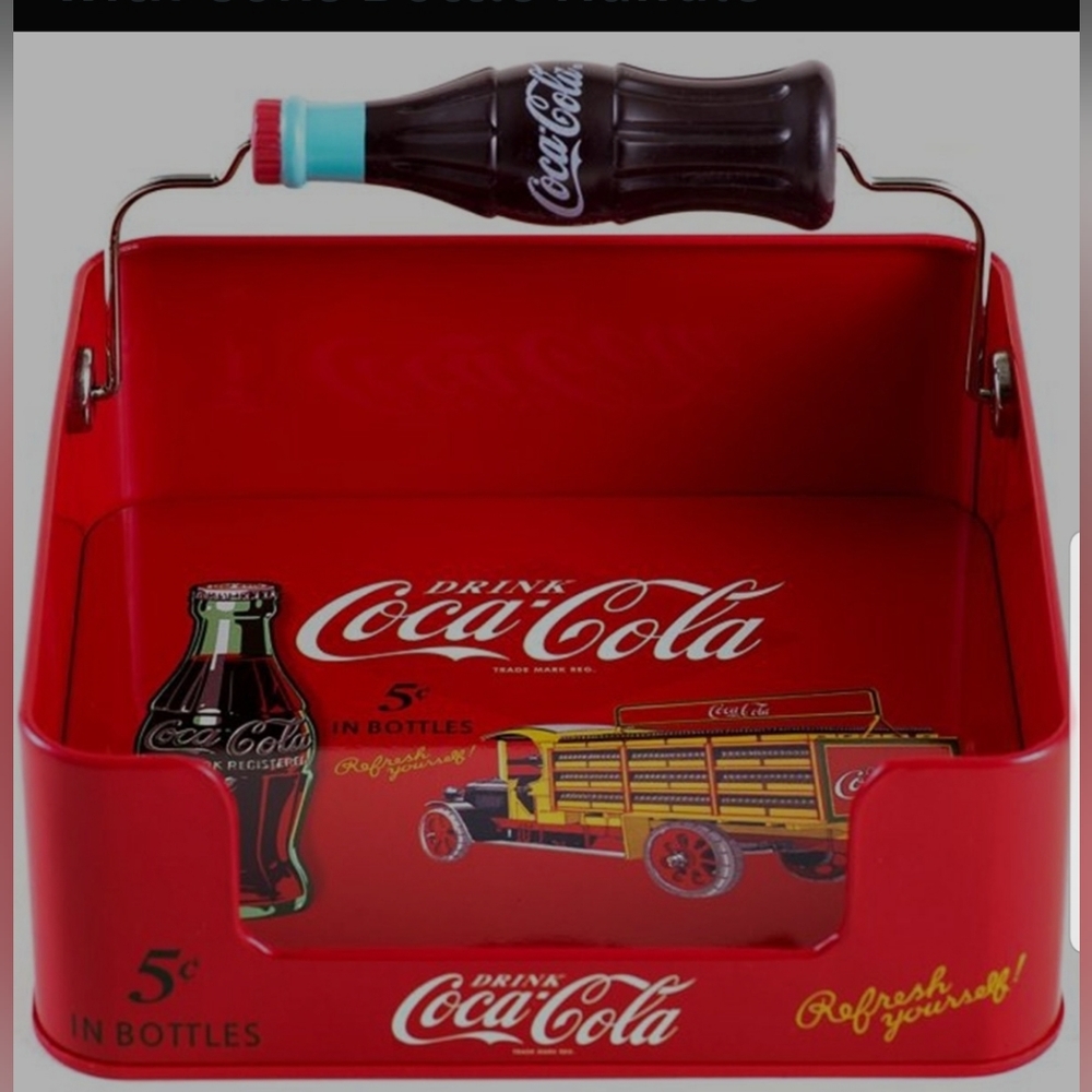 Coca-cola Tin Napkin Dispenser with Coke Bottle.